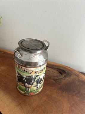 Vintage Dairy Best Decorative Milk Can Silver Cows Farmhouse